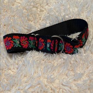 Floral Embroidered Black Martingale Collar